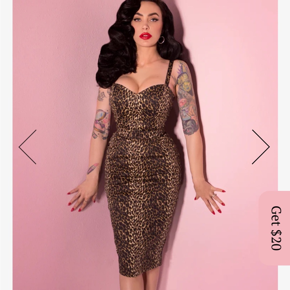 Vixen by Micheline Pitt Leopard Print Midi Dress in Brown and Black